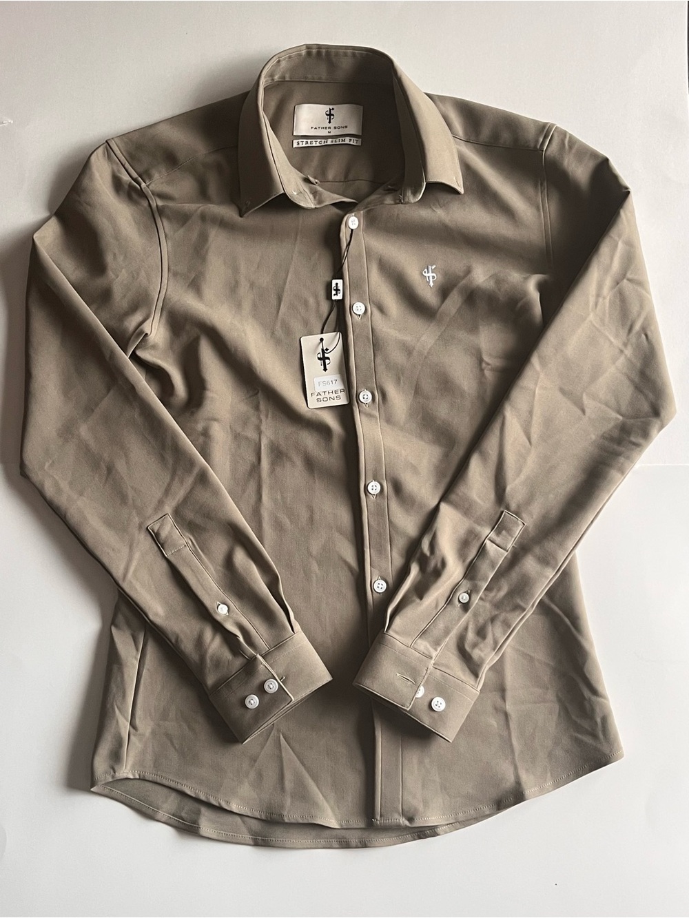 Slim-Fit Taupe Dress Shirt with Logo by Saint Francesco